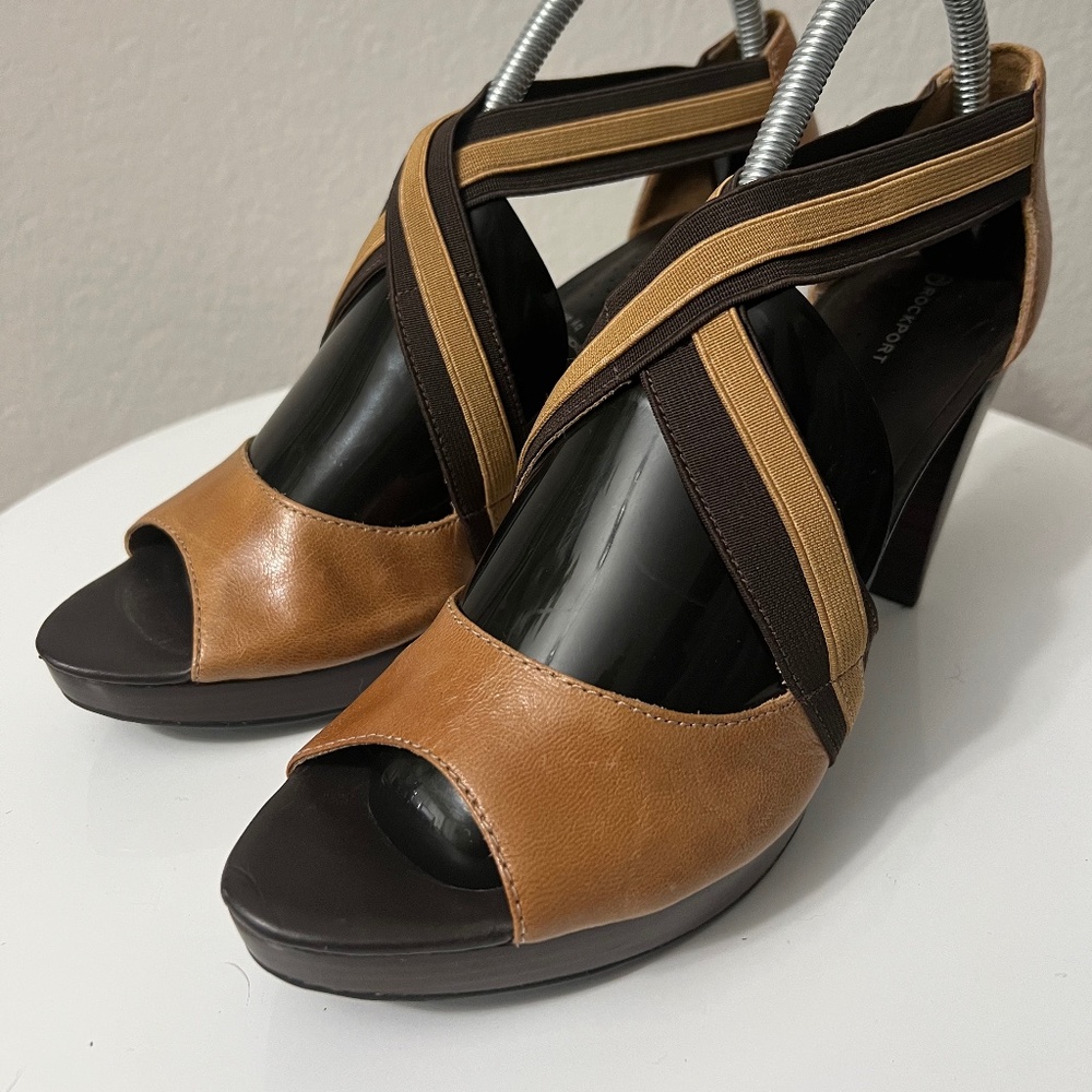 Rockport Adiprene Heel Elastic Straps Cushioned Peep Toe Leather Women's 9.5